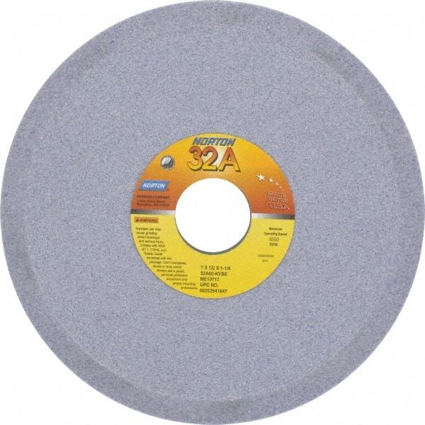 Norton - 7" Diam, 1-1/4" Hole Size, 1/2" Overall Thickness, 60 Grit, Type 12 Tool & Cutter Grinding Wheel - Medium Grade, Aluminum Oxide, K Hardness, Vitrified Bond, 3,550 RPM - Eagle Tool & Supply