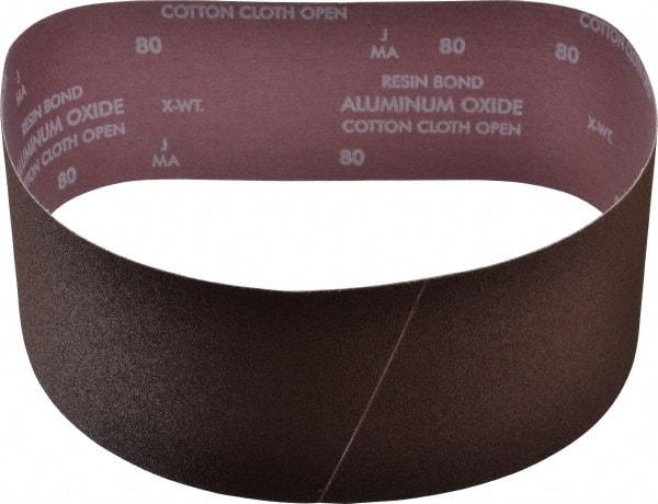 Norton - 4" Wide x 36" OAL, 80 Grit, Aluminum Oxide Abrasive Belt - Aluminum Oxide, Medium, Coated, X Weighted Cloth Backing, Series R228 - Eagle Tool & Supply