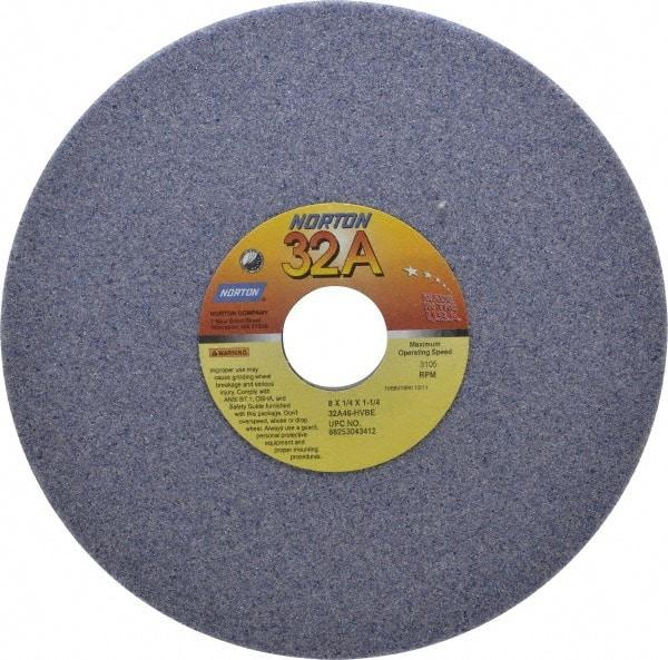 Norton - 8" Diam x 1-1/4" Hole x 1/4" Thick, H Hardness, 46 Grit Surface Grinding Wheel - Aluminum Oxide, Type 1, Coarse Grade, 3,105 Max RPM, Vitrified Bond, No Recess - Eagle Tool & Supply