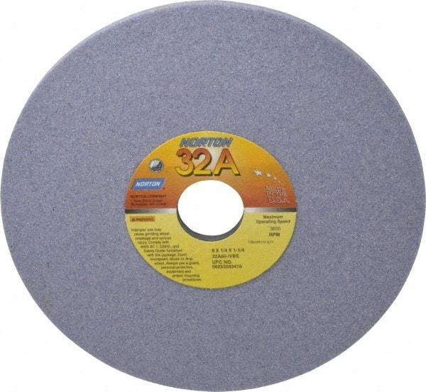 Norton - 8" Diam x 1-1/4" Hole x 1/4" Thick, I Hardness, 60 Grit Surface Grinding Wheel - Aluminum Oxide, Type 1, Medium Grade, 3,600 Max RPM, Vitrified Bond, No Recess - Eagle Tool & Supply