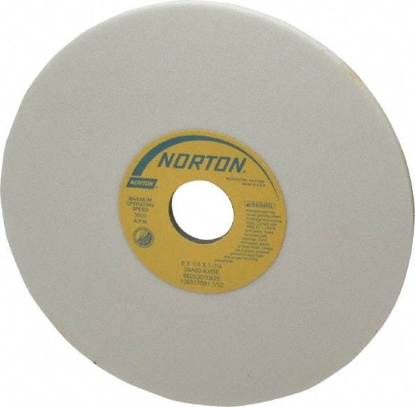 Norton - 8" Diam x 1-1/4" Hole x 1/4" Thick, K Hardness, 60 Grit Surface Grinding Wheel - Aluminum Oxide, Type 1, Medium Grade, 3,600 Max RPM, Vitrified Bond, No Recess - Eagle Tool & Supply