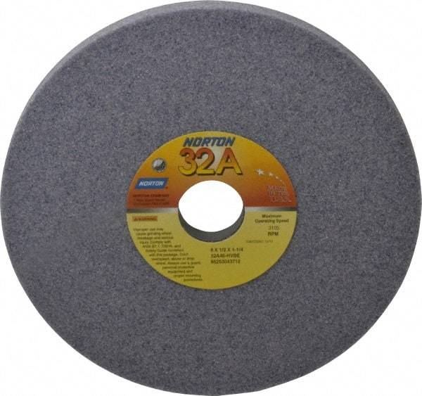 Norton - 8" Diam x 1-1/4" Hole x 1/2" Thick, H Hardness, 46 Grit Surface Grinding Wheel - Aluminum Oxide, Type 1, Coarse Grade, 3,105 Max RPM, Vitrified Bond, No Recess - Eagle Tool & Supply