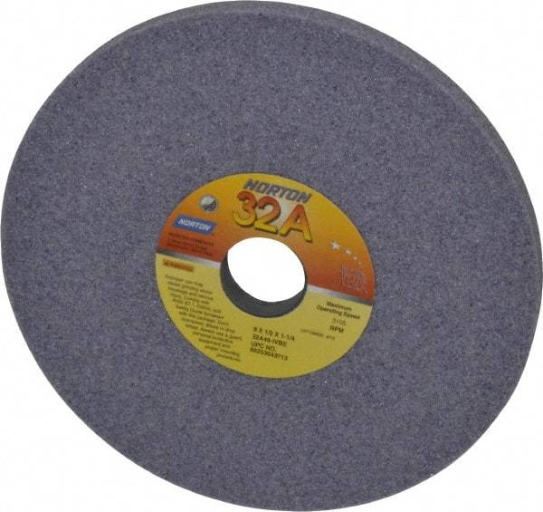 Norton - 8" Diam x 1-1/4" Hole x 1/2" Thick, I Hardness, 46 Grit Surface Grinding Wheel - Aluminum Oxide, Type 1, Coarse Grade, 3,105 Max RPM, Vitrified Bond, No Recess - Eagle Tool & Supply