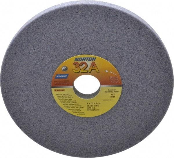Norton - 8" Diam x 1-1/4" Hole x 1/2" Thick, J Hardness, 46 Grit Surface Grinding Wheel - Aluminum Oxide, Type 1, Coarse Grade, 3,600 Max RPM, Vitrified Bond, No Recess - Eagle Tool & Supply