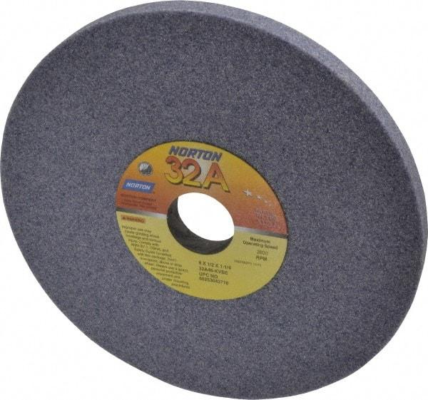 Norton - 8" Diam x 1-1/4" Hole x 1/2" Thick, K Hardness, 46 Grit Surface Grinding Wheel - Aluminum Oxide, Type 1, Coarse Grade, 3,600 Max RPM, Vitrified Bond, No Recess - Eagle Tool & Supply