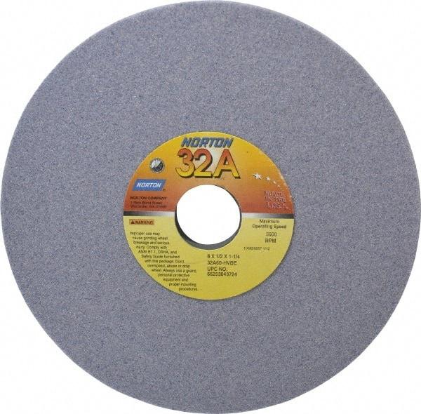 Norton - 8" Diam x 1-1/4" Hole x 1/2" Thick, H Hardness, 60 Grit Surface Grinding Wheel - Aluminum Oxide, Type 1, Medium Grade, 3,600 Max RPM, Vitrified Bond, No Recess - Eagle Tool & Supply