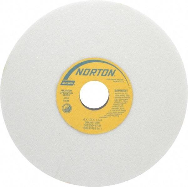 Norton - 8" Diam x 1-1/4" Hole x 1/2" Thick, I Hardness, 46 Grit Surface Grinding Wheel - Aluminum Oxide, Type 1, Coarse Grade, 3,105 Max RPM, Vitrified Bond, No Recess - Eagle Tool & Supply