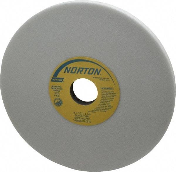 Norton - 8" Diam x 1-1/4" Hole x 1/2" Thick, K Hardness, 46 Grit Surface Grinding Wheel - Aluminum Oxide, Type 1, Coarse Grade, 3,600 Max RPM, Vitrified Bond, No Recess - Eagle Tool & Supply
