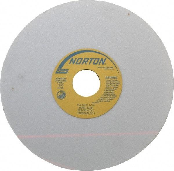 Norton - 8" Diam x 1-1/4" Hole x 1/2" Thick, I Hardness, 60 Grit Surface Grinding Wheel - Aluminum Oxide, Type 1, Medium Grade, 3,600 Max RPM, Vitrified Bond, No Recess - Eagle Tool & Supply