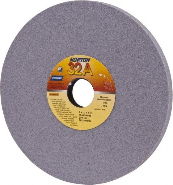 Norton - 8" Diam x 1-1/4" Hole x 1/2" Thick, H Hardness, 80 Grit Surface Grinding Wheel - Aluminum Oxide, Type 1, Medium Grade, 3,600 Max RPM, Vitrified Bond, No Recess - Eagle Tool & Supply
