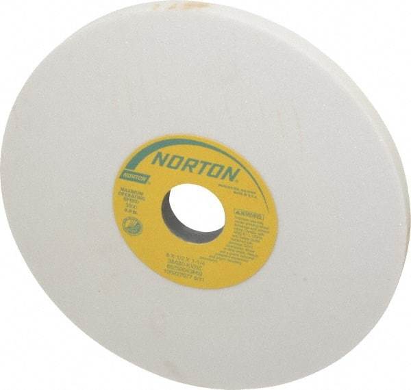 Norton - 8" Diam x 1-1/4" Hole x 1/2" Thick, K Hardness, 80 Grit Surface Grinding Wheel - Aluminum Oxide, Type 1, Medium Grade, 3,600 Max RPM, Vitrified Bond, No Recess - Eagle Tool & Supply
