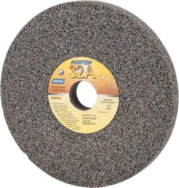 Norton - 8" Diam x 1-1/4" Hole x 3/4" Thick, G Hardness, 46 Grit Surface Grinding Wheel - Aluminum Oxide, Type 1, Coarse Grade, 3,105 Max RPM, Vitrified Bond, No Recess - Eagle Tool & Supply