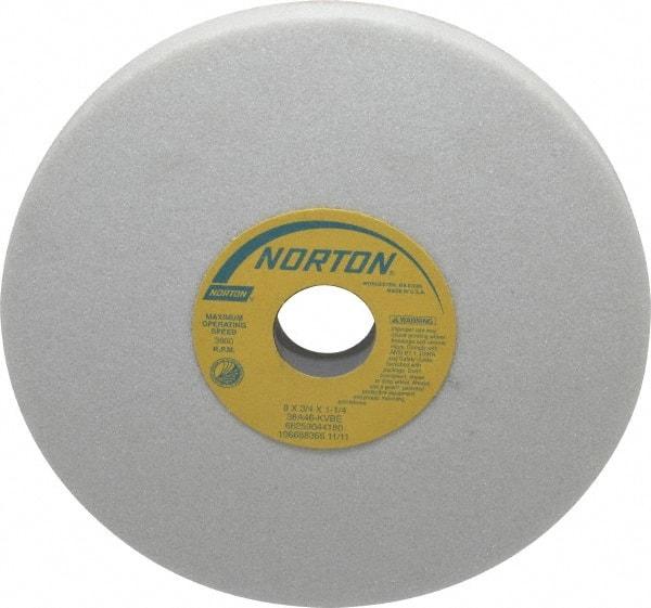 Norton - 8" Diam x 1-1/4" Hole x 3/4" Thick, K Hardness, 46 Grit Surface Grinding Wheel - Aluminum Oxide, Type 1, Coarse Grade, 3,600 Max RPM, Vitrified Bond, No Recess - Eagle Tool & Supply