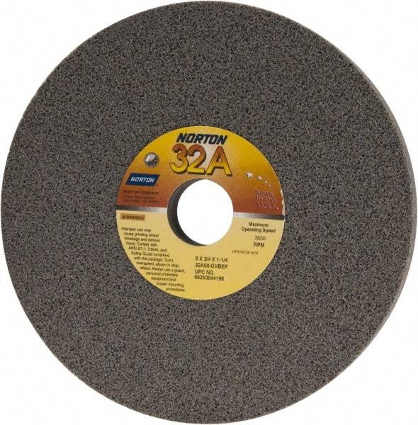 Norton - 8" Diam x 1-1/4" Hole x 3/4" Thick, G Hardness, 60 Grit Surface Grinding Wheel - Aluminum Oxide, Type 1, Medium Grade, 3,600 Max RPM, Vitrified Bond, No Recess - Eagle Tool & Supply