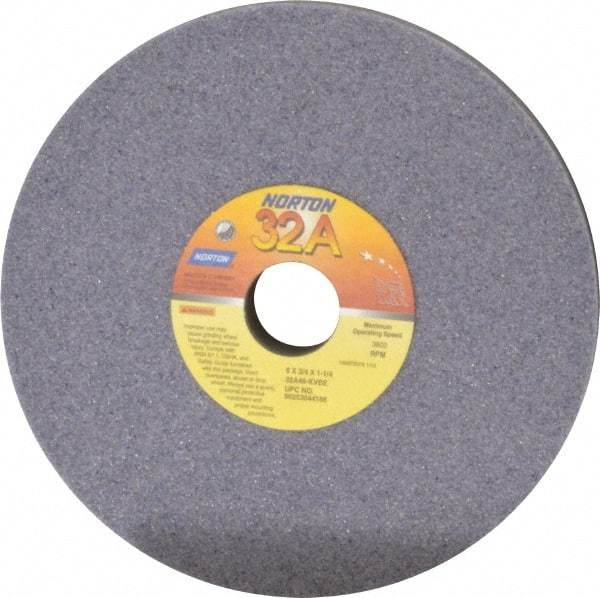 Norton - 8" Diam x 1-1/4" Hole x 3/4" Thick, K Hardness, 46 Grit Surface Grinding Wheel - Aluminum Oxide, Type 1, Coarse Grade, 3,600 Max RPM, Vitrified Bond, No Recess - Eagle Tool & Supply