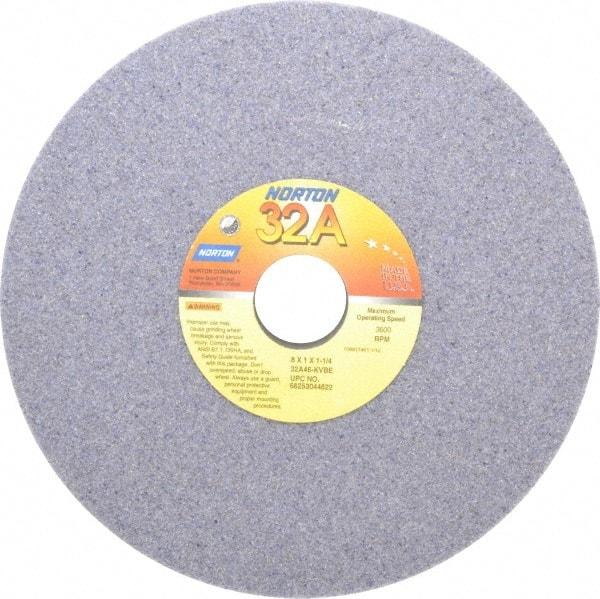 Norton - 8" Diam x 1-1/4" Hole x 1" Thick, K Hardness, 46 Grit Surface Grinding Wheel - Aluminum Oxide, Type 1, Coarse Grade, 3,600 Max RPM, Vitrified Bond, No Recess - Eagle Tool & Supply