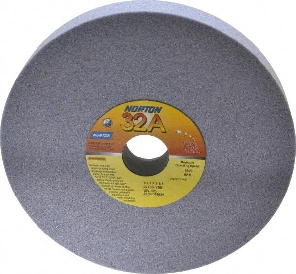 Norton - 8" Diam x 1-1/4" Hole x 1" Thick, I Hardness, 60 Grit Surface Grinding Wheel - Aluminum Oxide, Type 1, Medium Grade, 3,600 Max RPM, Vitrified Bond, No Recess - Eagle Tool & Supply