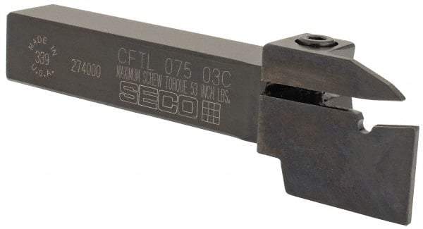 Seco - External Thread, 0.43" Max Depth of Cut, 5" OAL, Left Hand Indexable Grooving Cutoff Toolholder - 3/4" Shank Height x 3/4" Shank Width, LCMR Insert Style, CFTL Toolholder Style, Series Multi-Directional Turning (MDT) - Eagle Tool & Supply