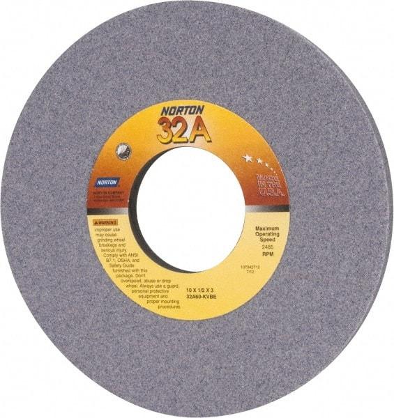 Norton - 10" Diam x 3" Hole x 1/2" Thick, K Hardness, 60 Grit Surface Grinding Wheel - Aluminum Oxide, Type 1, Medium Grade, 2,485 Max RPM, Vitrified Bond, No Recess - Eagle Tool & Supply