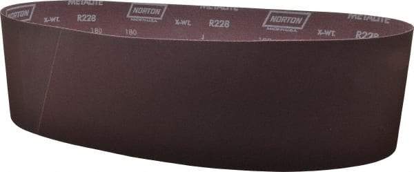 Norton - 6" Wide x 48" OAL, 180 Grit, Aluminum Oxide Abrasive Belt - Aluminum Oxide, Very Fine, Coated, X Weighted Cloth Backing, Series R228 - Eagle Tool & Supply