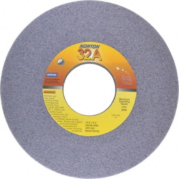 Norton - 10" Diam x 3" Hole x 1" Thick, I Hardness, 46 Grit Surface Grinding Wheel - Aluminum Oxide, Type 1, Coarse Grade, 2,485 Max RPM, Vitrified Bond, No Recess - Eagle Tool & Supply