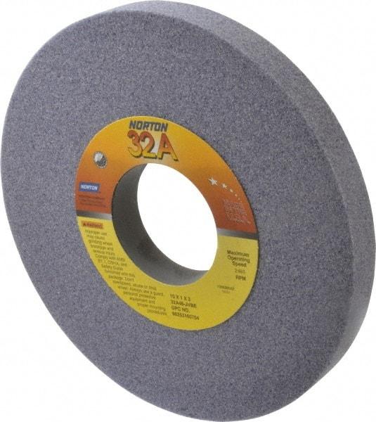 Norton - 10" Diam x 3" Hole x 1" Thick, J Hardness, 46 Grit Surface Grinding Wheel - Aluminum Oxide, Type 1, Coarse Grade, 2,485 Max RPM, Vitrified Bond, No Recess - Eagle Tool & Supply