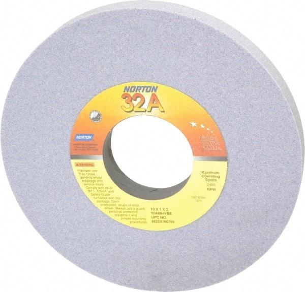 Norton - 10" Diam x 3" Hole x 1" Thick, I Hardness, 60 Grit Surface Grinding Wheel - Aluminum Oxide, Type 1, Medium Grade, 2,485 Max RPM, Vitrified Bond, No Recess - Eagle Tool & Supply