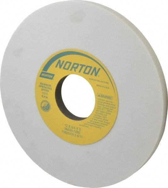 Norton - 12" Diam x 3" Hole x 3/4" Thick, I Hardness, 60 Grit Surface Grinding Wheel - Aluminum Oxide, Type 1, Medium Grade, 2,070 Max RPM, Vitrified Bond, No Recess - Eagle Tool & Supply