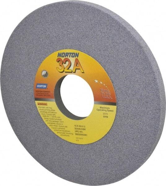 Norton - 12" Diam x 3" Hole x 3/4" Thick, I Hardness, 46 Grit Surface Grinding Wheel - Aluminum Oxide, Type 1, Coarse Grade, 2,070 Max RPM, Vitrified Bond, No Recess - Eagle Tool & Supply