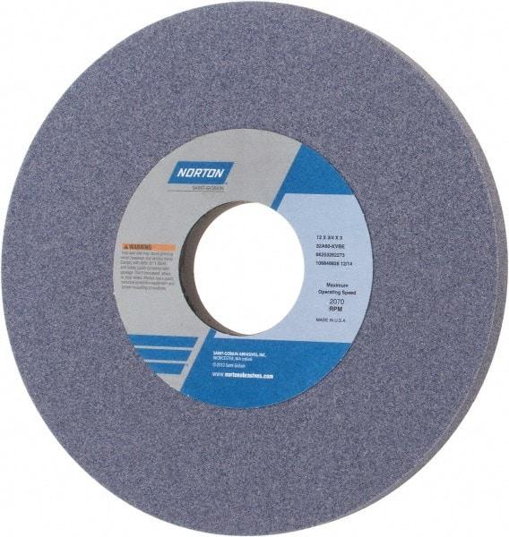 Norton - 12" Diam x 3" Hole x 3/4" Thick, K Hardness, 60 Grit Surface Grinding Wheel - Aluminum Oxide, Type 1, Medium Grade, 2,070 Max RPM, Vitrified Bond, No Recess - Eagle Tool & Supply