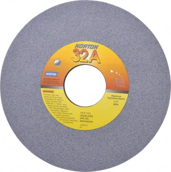 Norton - 12" Diam x 3" Hole x 1" Thick, I Hardness, 46 Grit Surface Grinding Wheel - Aluminum Oxide, Type 1, Coarse Grade, 2,070 Max RPM, Vitrified Bond, No Recess - Eagle Tool & Supply