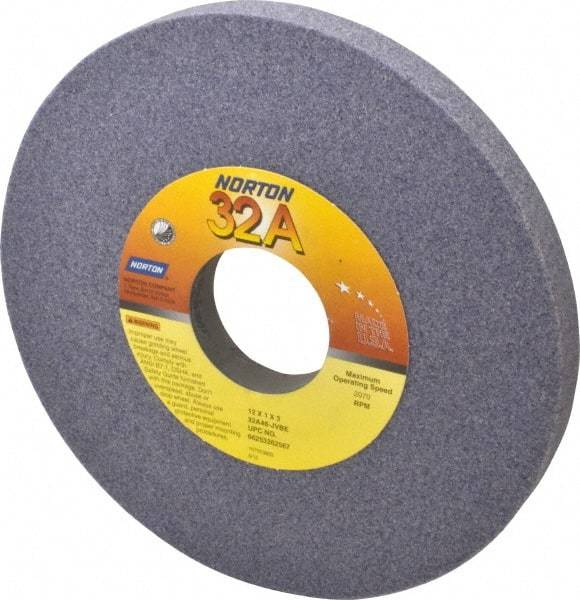 Norton - 12" Diam x 3" Hole x 1" Thick, J Hardness, 46 Grit Surface Grinding Wheel - Aluminum Oxide, Type 1, Coarse Grade, 2,070 Max RPM, Vitrified Bond, No Recess - Eagle Tool & Supply