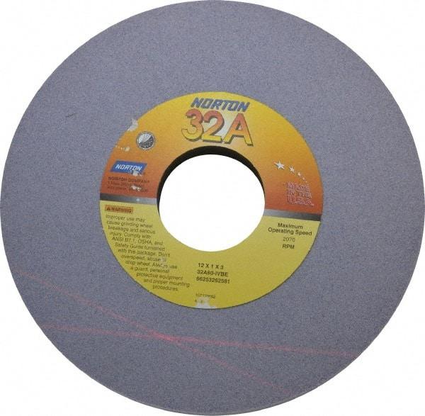 Norton - 12" Diam x 3" Hole x 1" Thick, I Hardness, 60 Grit Surface Grinding Wheel - Aluminum Oxide, Type 1, Medium Grade, 2,070 Max RPM, Vitrified Bond, No Recess - Eagle Tool & Supply