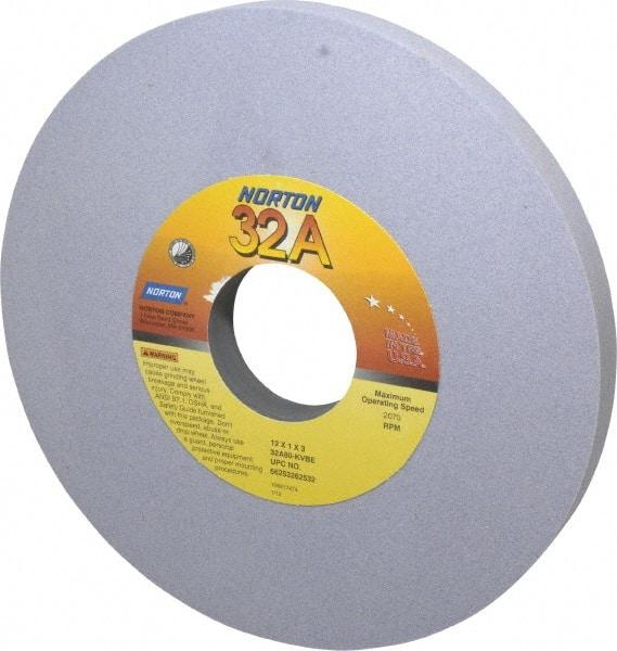 Norton - 12" Diam x 3" Hole x 1" Thick, K Hardness, 80 Grit Surface Grinding Wheel - Aluminum Oxide, Type 1, Medium Grade, 2,070 Max RPM, Vitrified Bond, No Recess - Eagle Tool & Supply