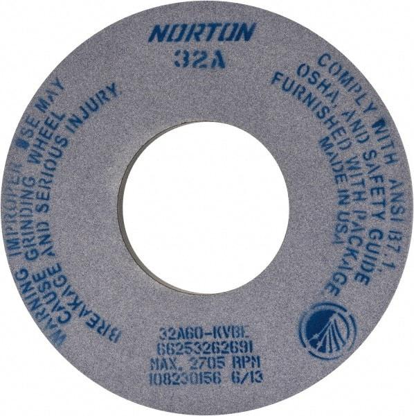 Norton - 12" Diam x 5" Hole x 1" Thick, K Hardness, 60 Grit Surface Grinding Wheel - Aluminum Oxide, Type 1, Medium Grade, 2,705 Max RPM, Vitrified Bond, No Recess - Eagle Tool & Supply