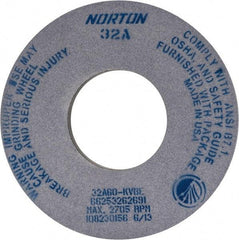 Norton - 12" Diam x 5" Hole x 1" Thick, K Hardness, 60 Grit Surface Grinding Wheel - Aluminum Oxide, Type 1, Medium Grade, 2,705 Max RPM, Vitrified Bond, No Recess - Eagle Tool & Supply