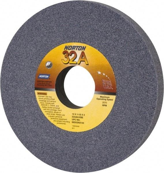 Norton - 12" Diam x 3" Hole x 1-1/2" Thick, I Hardness, 46 Grit Surface Grinding Wheel - Aluminum Oxide, Type 1, Coarse Grade, 2,070 Max RPM, Vitrified Bond, No Recess - Eagle Tool & Supply
