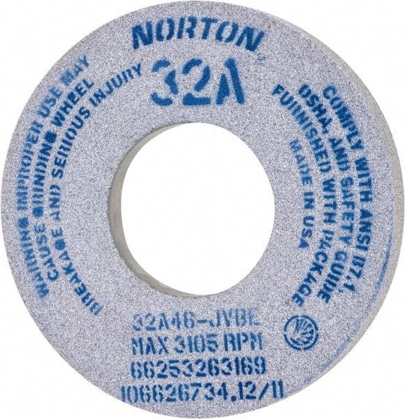 Norton - 12" Diam x 5" Hole x 1-1/2" Thick, J Hardness, 46 Grit Surface Grinding Wheel - Aluminum Oxide, Type 5, Coarse Grade, 2,070 Max RPM, Vitrified Bond, One-Side Recess - Eagle Tool & Supply