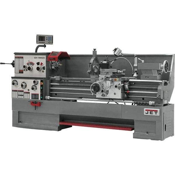 Jet - 18" Swing, 60" Between Centers, 230/460 Volt, Triple Phase Engine Lathe - 7MT Taper, 7-1/2 hp, 25 to 1,800 RPM, 3-1/8" Bore Diam, 40" Deep x 48-7/8" High x 116-1/2" Long - Eagle Tool & Supply