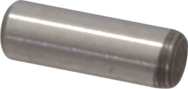 Value Collection - 1/8" Diam x 3/8" Pin Length Grade 8 Alloy Steel Standard Dowel Pin - C 50-58 Hardness, 3,200 Lb Breaking Strength, 1 Beveled & 1 Rounded End - Eagle Tool & Supply