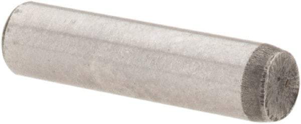 Value Collection - 1/8" Diam x 1/2" Pin Length Grade 8 Alloy Steel Standard Dowel Pin - C 50-58 Hardness, 3,200 Lb Breaking Strength, 1 Beveled & 1 Rounded End - Eagle Tool & Supply