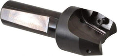 Kyocera - 15° Lead Angle, 1.3" Max Cut Diam, 1" Min Cut Diam, 0.613" Max Depth of Cut, Indexable Chamfer and Angle End Mill - 2 Inserts, APET 1604 Insert Style, 3-1/4" Overall Length, Straight Shank, 30° Included Angle - Eagle Tool & Supply