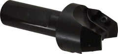 Kyocera - 20° Lead Angle, 1.42" Max Cut Diam, 1" Min Cut Diam, 0.595" Max Depth of Cut, Indexable Chamfer and Angle End Mill - 2 Inserts, APET 1604 Insert Style, 3-1/4" Overall Length, Weldon Flat, 40° Included Angle - Eagle Tool & Supply