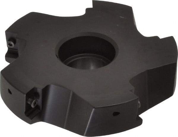 Kyocera - 5 Inserts, 4" Cut Diam, 1" Arbor Diam, 0.64" Max Depth of Cut, Indexable Square-Shoulder Face Mill - 0/90° Lead Angle, 1.57" High, APET 1604 Insert Compatibility, Series FM--AL - Eagle Tool & Supply