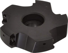 Kyocera - 5 Inserts, 4" Cut Diam, 1" Arbor Diam, 0.64" Max Depth of Cut, Indexable Square-Shoulder Face Mill - 0/90° Lead Angle, 1.57" High, APET 1604 Insert Compatibility, Series FM--AL - Eagle Tool & Supply