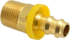 Eaton - 3/8" ID 3/8-18 NPT Barbed Push On Male Connector - 7/8" Cut Off Allowance, 1.65" Long, 11/16" Hex, Brass - Eagle Tool & Supply