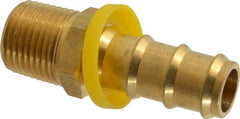 Eaton - 5/8" ID 1/2-14 NPT Barbed Push On Male Connector - 1-3/16" Cut Off Allowance, 2.6" Long, 7/8" Hex, Brass - Eagle Tool & Supply