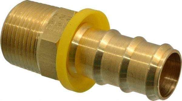 Eaton - 3/4" ID 3/4-14 NPT Barbed Push On Male Connector - 1-1/4" Cut Off Allowance, 2.66" Long, 1-1/16" Hex, Brass - Eagle Tool & Supply