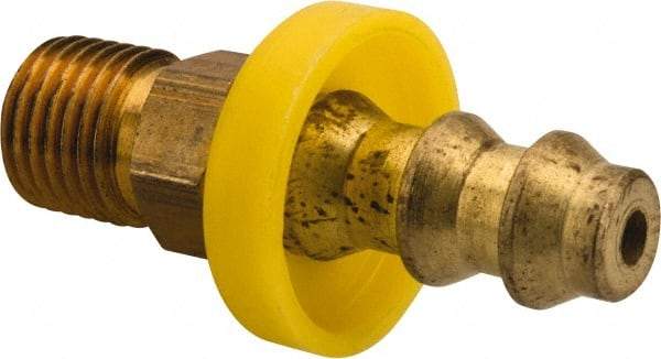 Eaton - 1/4" ID 7/16-24 NPT Barbed Push On Inverted Male Swivel Connector - 1-1/8" Cut Off Allowance, 1.73" Long, 7/16" Hex, Brass - Eagle Tool & Supply