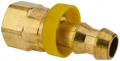 Eaton - 3/8" ID 9/16-18 UNF Barbed Push On Female JIC 37 Swivel Connector - 7/8" Cut Off Allowance, 1.62" Long, 11/16" Hex, Brass - Eagle Tool & Supply